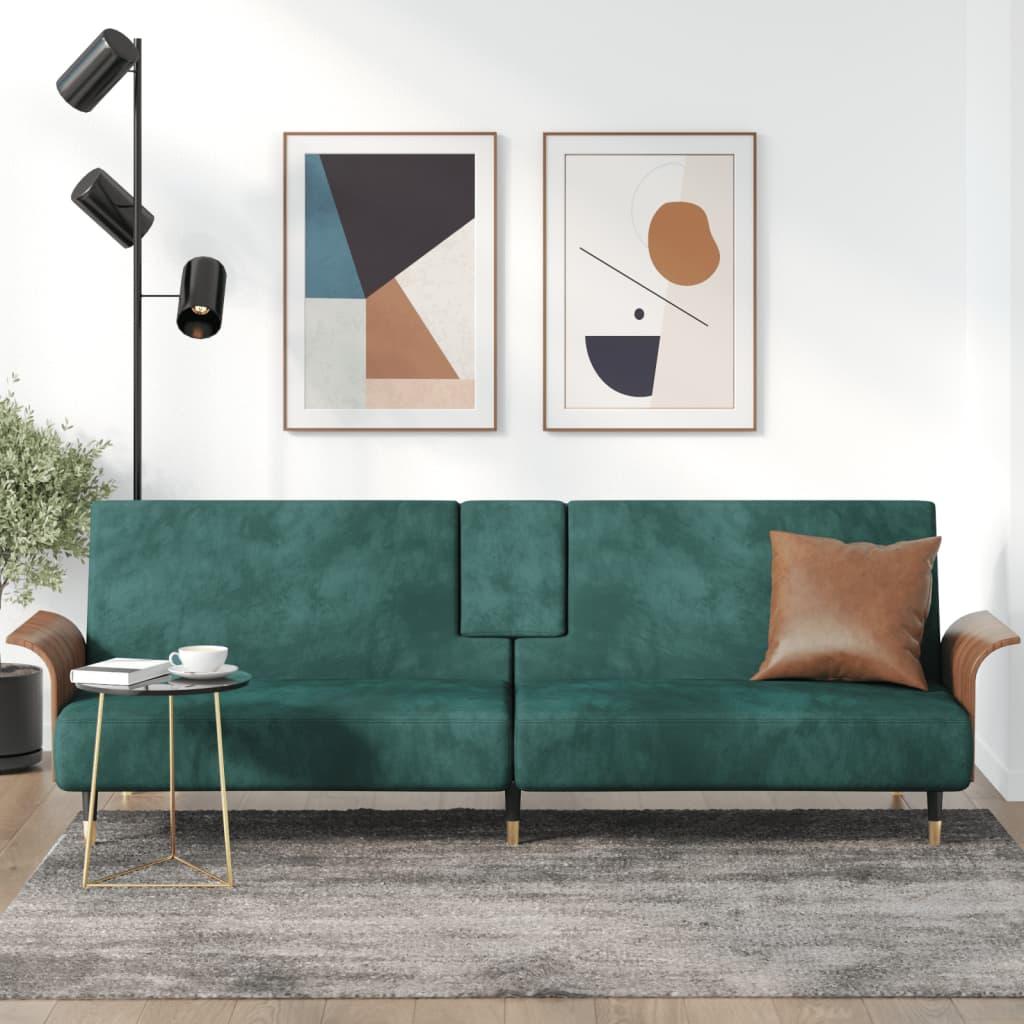 Sovesofa med kopholdere velour mørkegrøn
