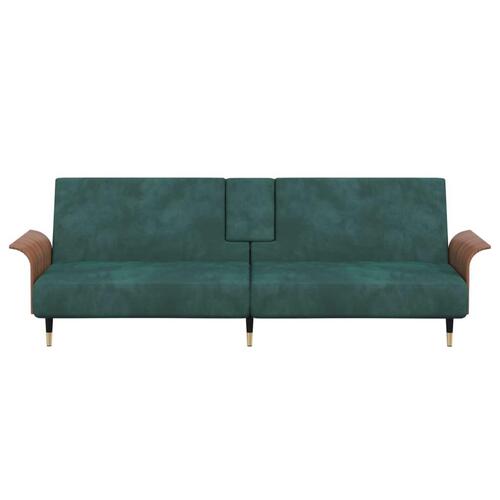 Sovesofa med kopholdere velour mørkegrøn