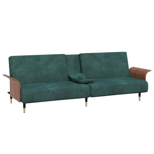 Sovesofa med kopholdere velour mørkegrøn