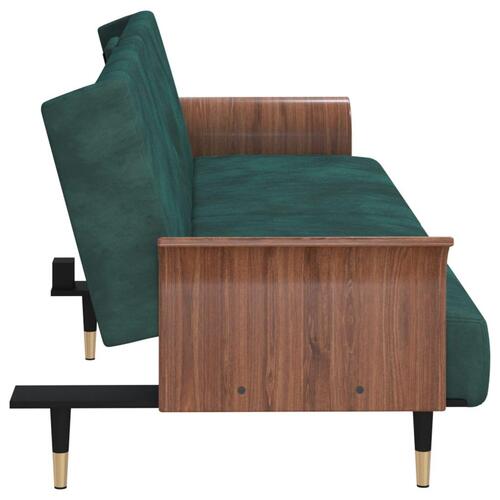 Sovesofa med kopholdere velour mørkegrøn