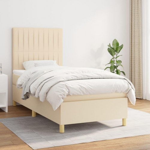 Kontinentalseng med madras 90×190 cm - stof, cremefarvet