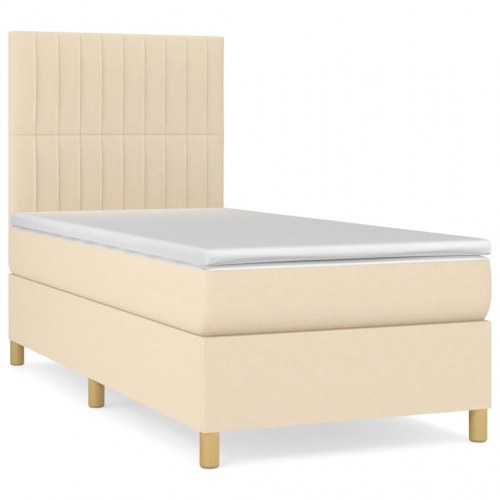 Kontinentalseng med madras 90×190 cm - stof, cremefarvet
