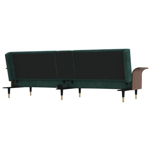 Sovesofa med kopholdere velour mørkegrøn