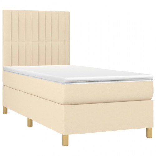 Kontinentalseng med madras 90×190 cm - stof, cremefarvet