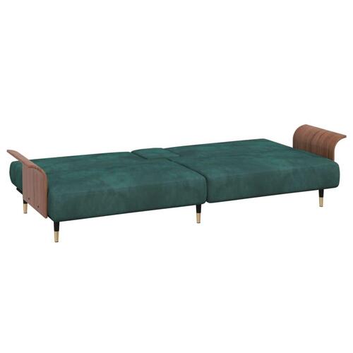 Sovesofa med kopholdere velour mørkegrøn