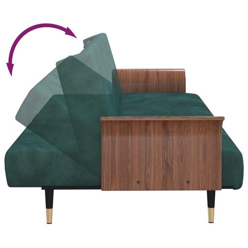 Sovesofa med kopholdere velour mørkegrøn