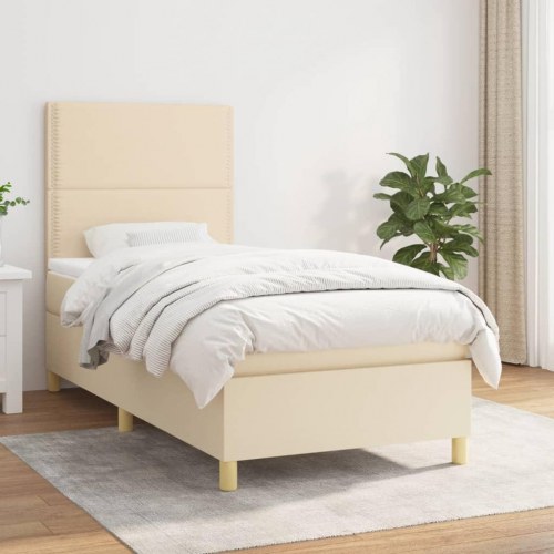 Kontinentalseng med madras 90×190 cm - stof, cremefarvet