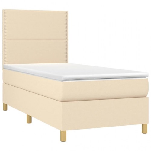 Kontinentalseng med madras 90×190 cm - stof, cremefarvet