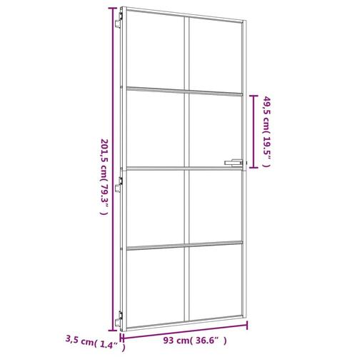 Indvendig dør 93x201,5 cm hærdet glas og aluminium guldfarvet