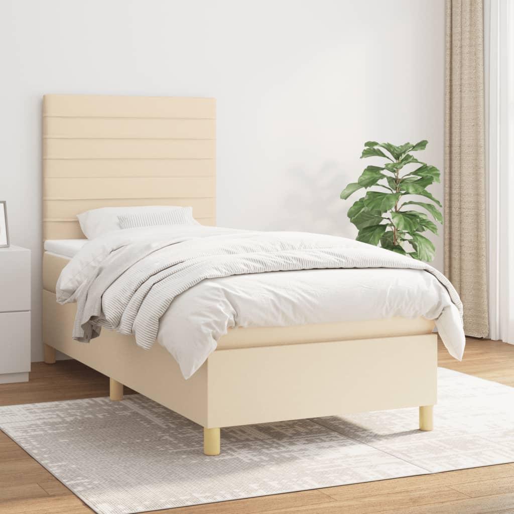 Kontinentalseng med madras 90x190 cm - stof, cremefarvet