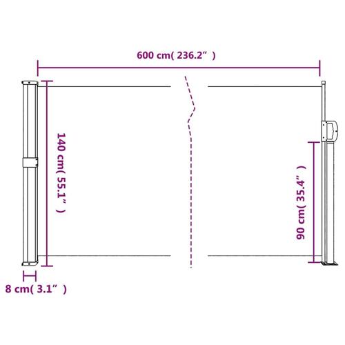 Sammenrullelig sidemarkise 140x600 cm hvid