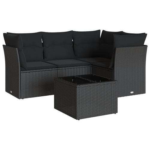 Sofasæt til haven 5 dele med hynder polyrattan sort