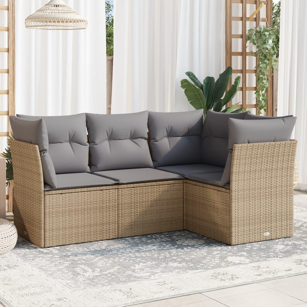 Sofasæt til haven 4 dele med hynder polyrattan beige