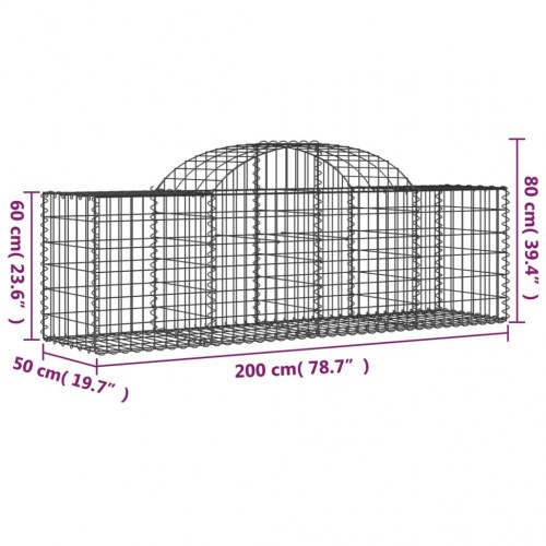 Buede gabionkurve - 2 stk. 200×50×60/80 cm i galvaniseret jern