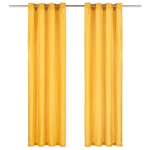 Gardiner med metalringe 2 stk. 140 x 245 cm bomuld gul