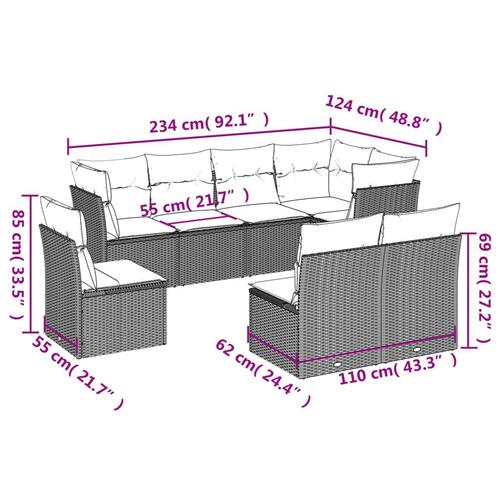 Sofasæt til haven 8 dele med hynder polyrattan sort