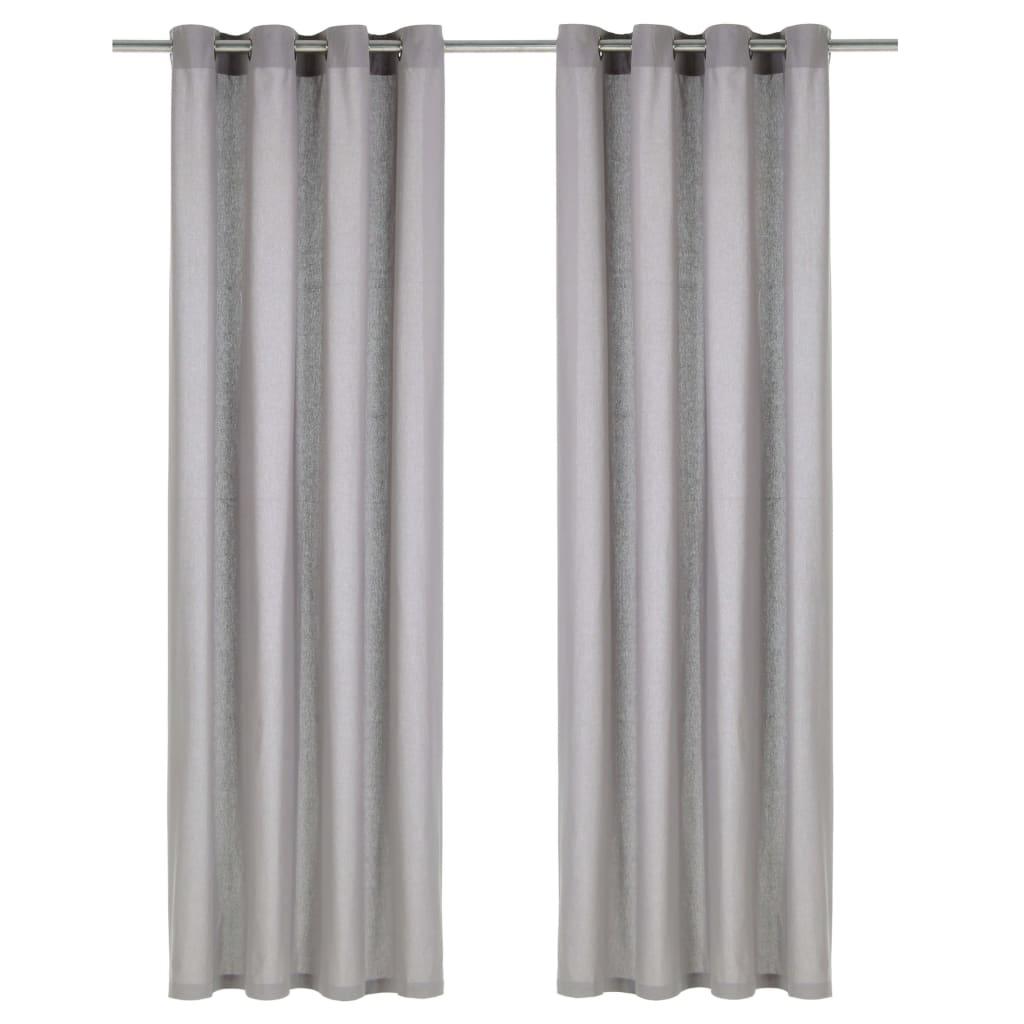 Gardiner med metalringe 2 stk. 140 x 175 cm bomuld grå
