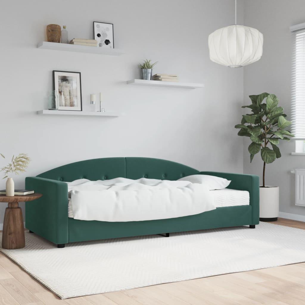 Daybed med madras 90x200 cm velour mørkegrøn billede