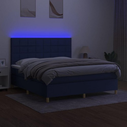 Kontinentalseng med LED-lys 180x200 cm - stof, blå