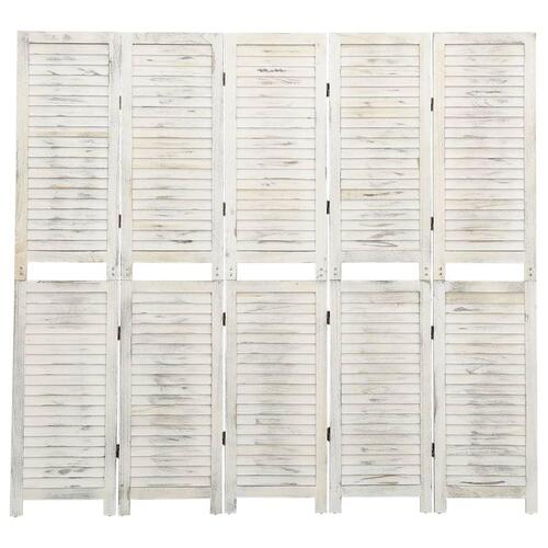 5-panels rumdeler 178,5x166 cm massivt træ antik hvid