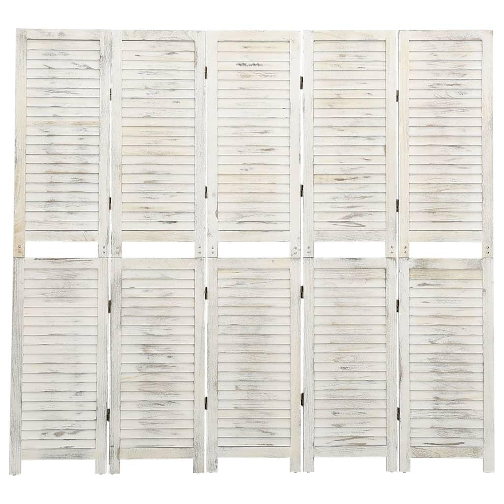 5-panels rumdeler 178,5x166 cm massivt træ antik hvid