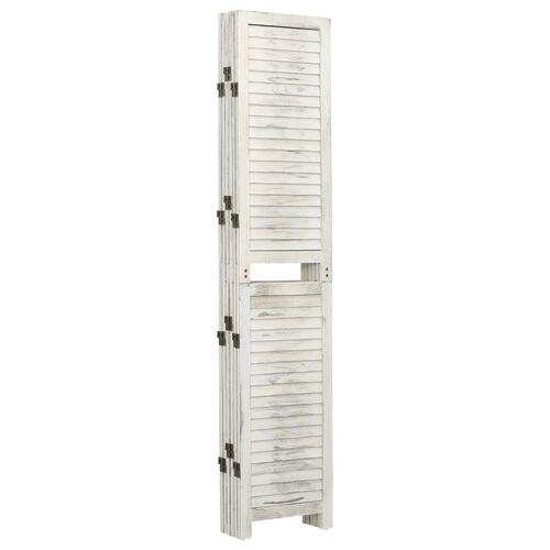 6-panels rumdeler 215x166 cm massivt træ antik hvid