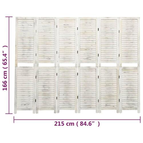 6-panels rumdeler 215x166 cm massivt træ antik hvid