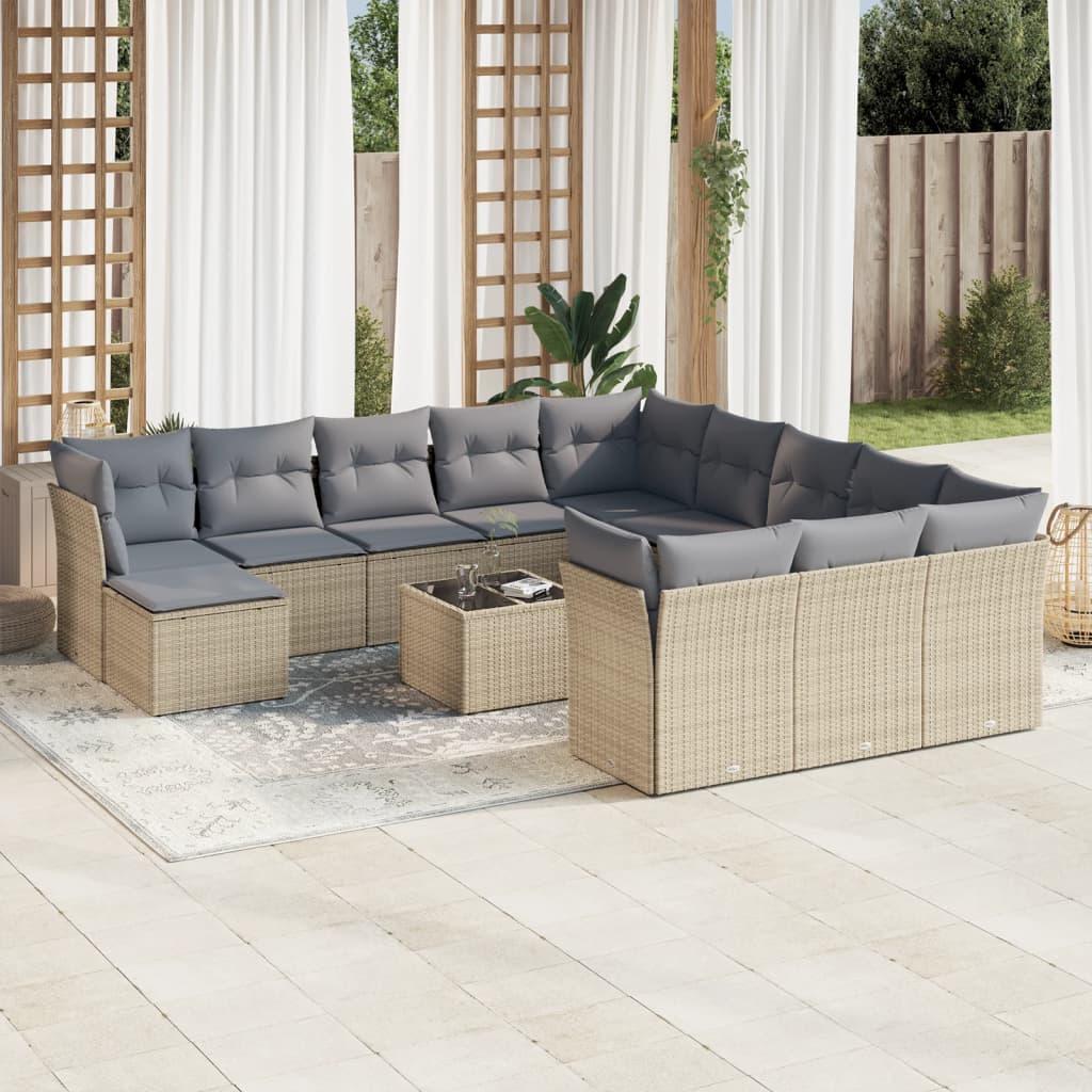 Sofasæt til haven 13 dele med hynder i polyrattan - beige billede