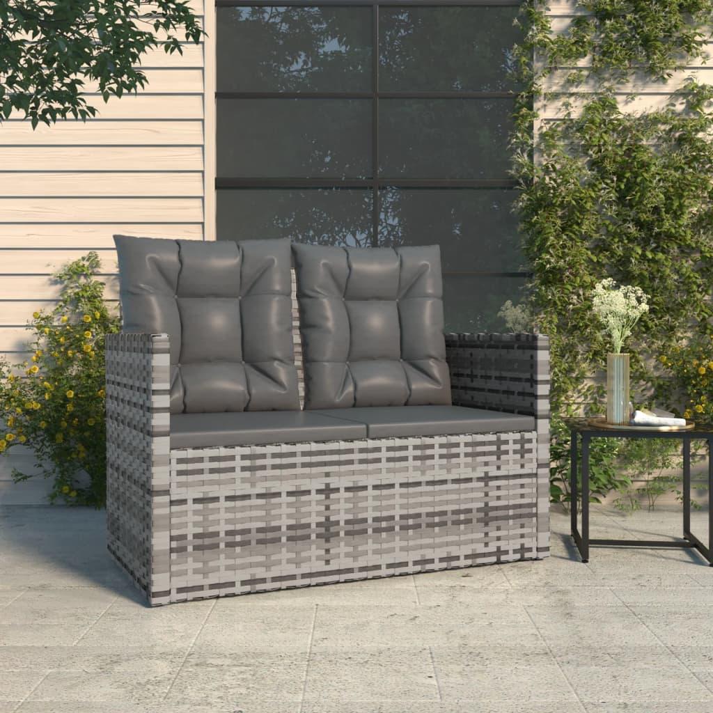 Havebænk med hynder 105 cm polyrattan grå billede