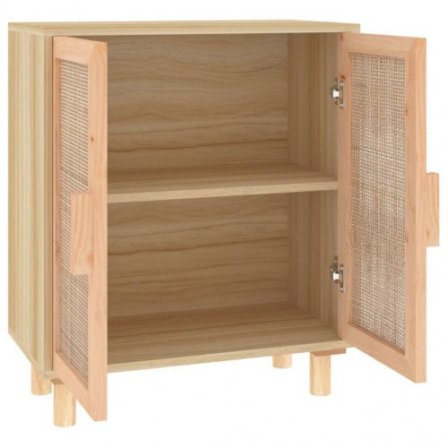 Skænk 60x30x70 cm massivt fyrretræ og naturlig rattan brun