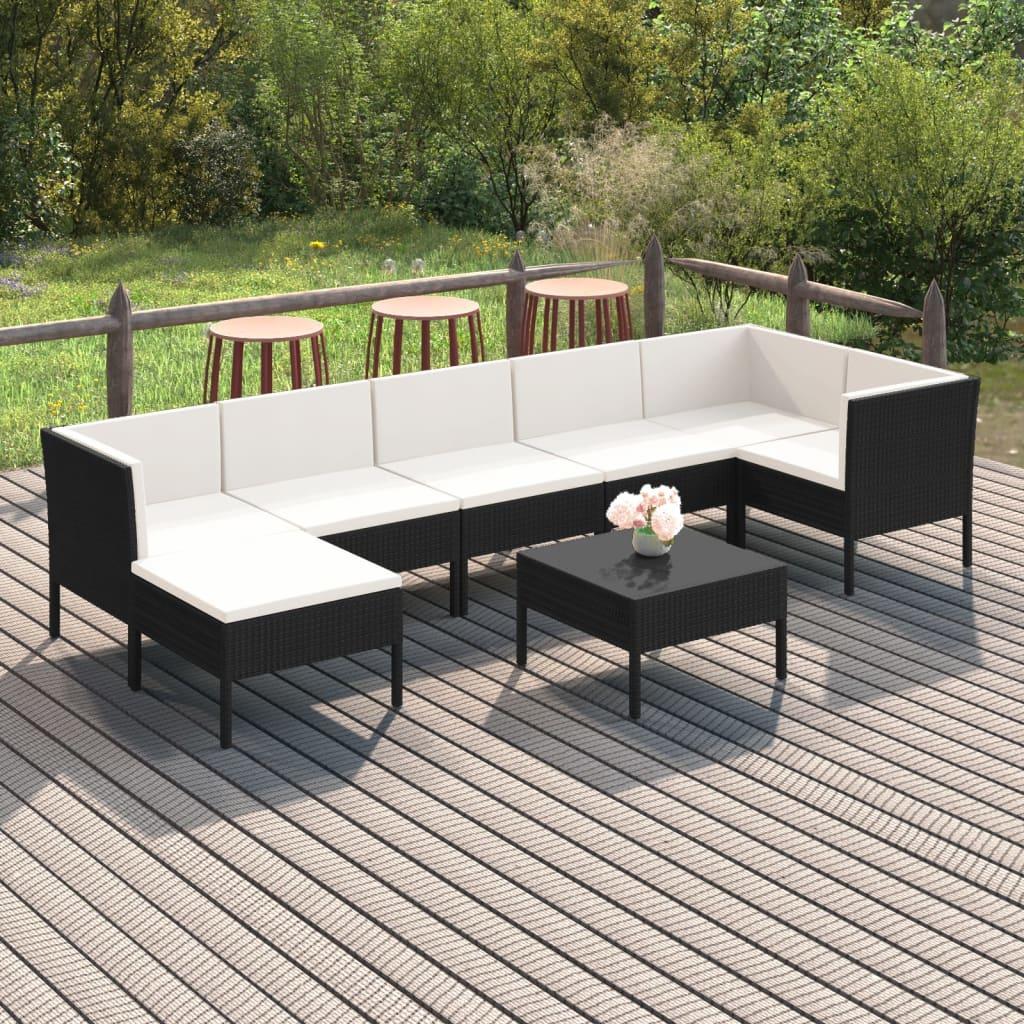 Loungesæt til haven 8 dele med hynder polyrattan sort
