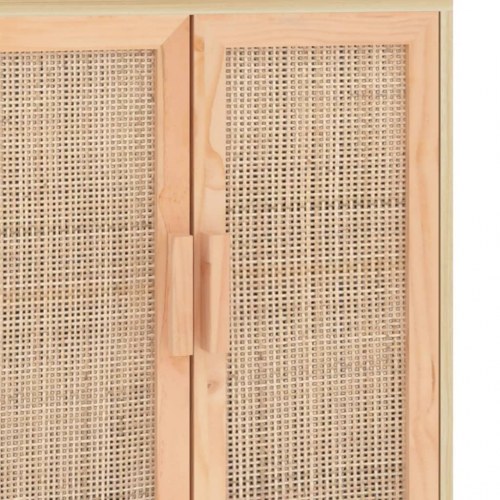 Skænk 60x30x70 cm massivt fyrretræ og naturlig rattan brun