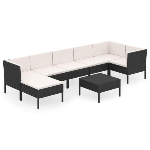 Loungesæt til haven 8 dele med hynder polyrattan sort