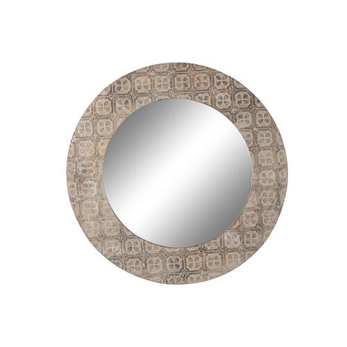Vægspejl 76 x 4 x 76 cm Krystal Brun Hvid Mandala Mangotræ Indian Træ MDF Afklædt