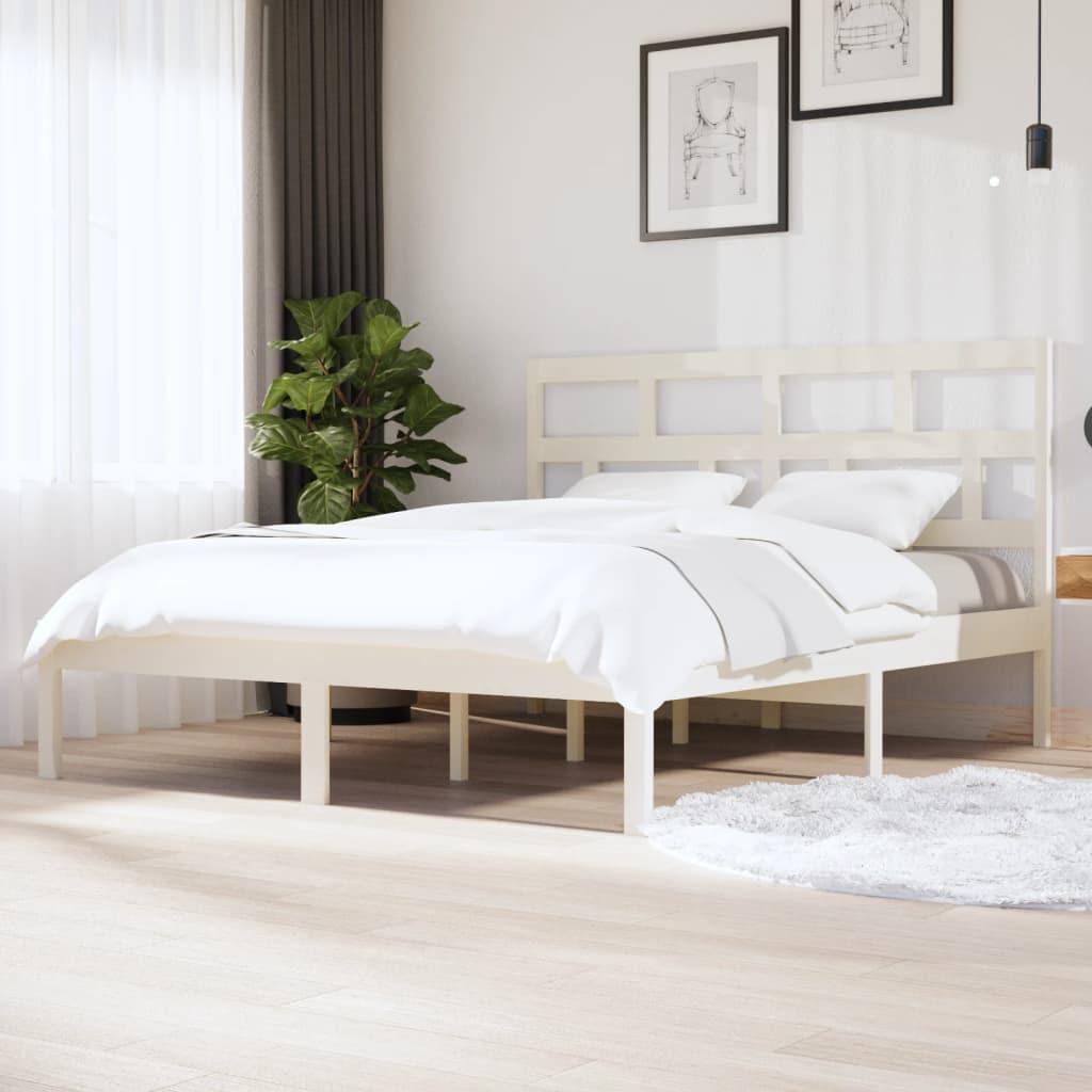 Sengeramme 160x200 cm King Size massivt træ hvid
