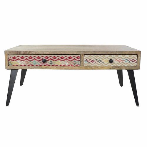 Sofabord 110 x 70 x 46 cm Sort Metal Brun Multifarvet Mangotræ
