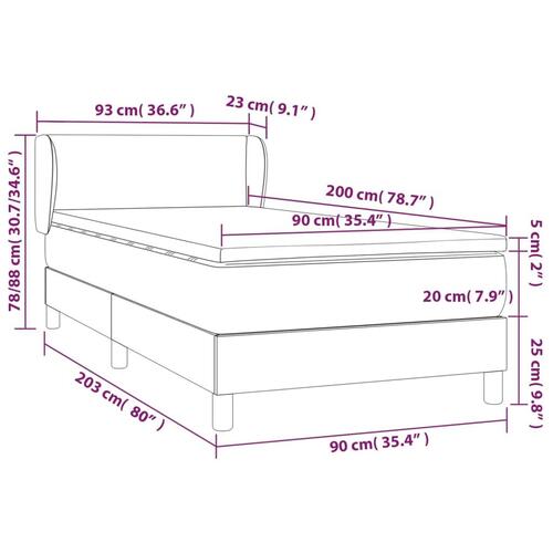 Kontinentalseng med madras 90x200 cm fløjl sort