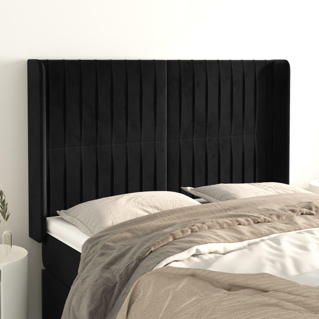 Sengegavl med kanter i fløjl - 147×16×118/128 cm, sort