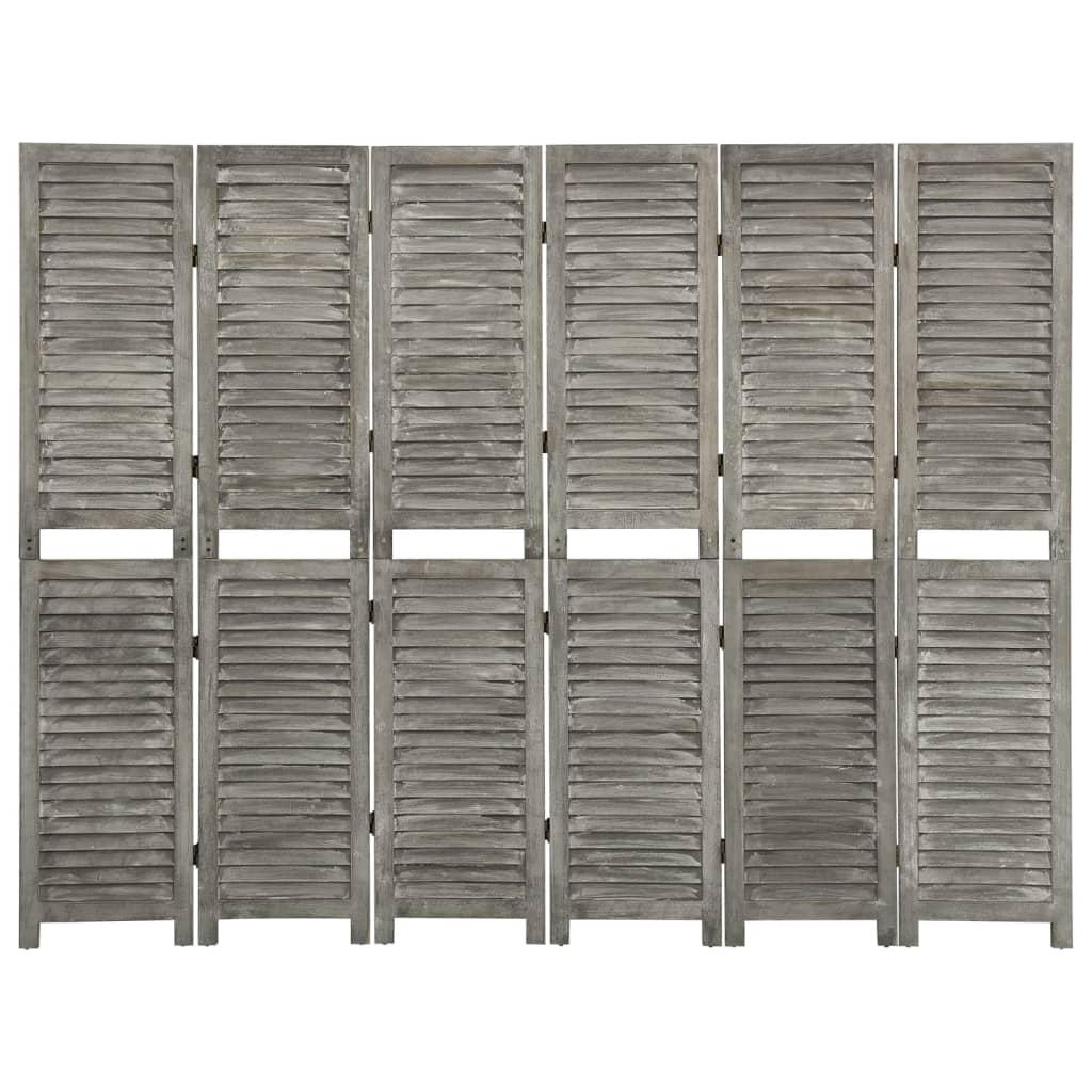 6-panels rumdeler 214x166 cm massivt træ grå