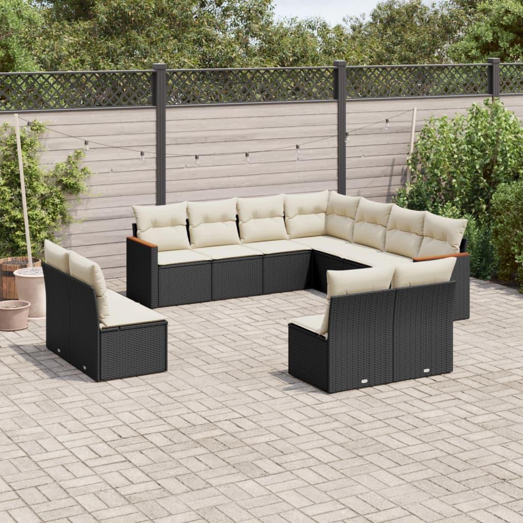 Sofasæt til haven 11 dele med hynder polyrattan sort