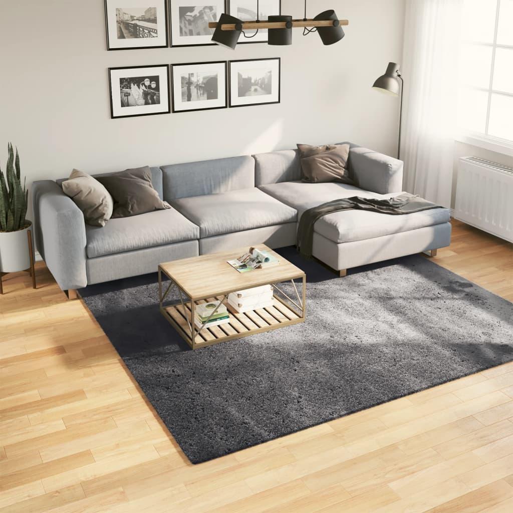 Gulvtæppe HUARTE 240x240 cm kort luv og vaskbart antracitgrå
