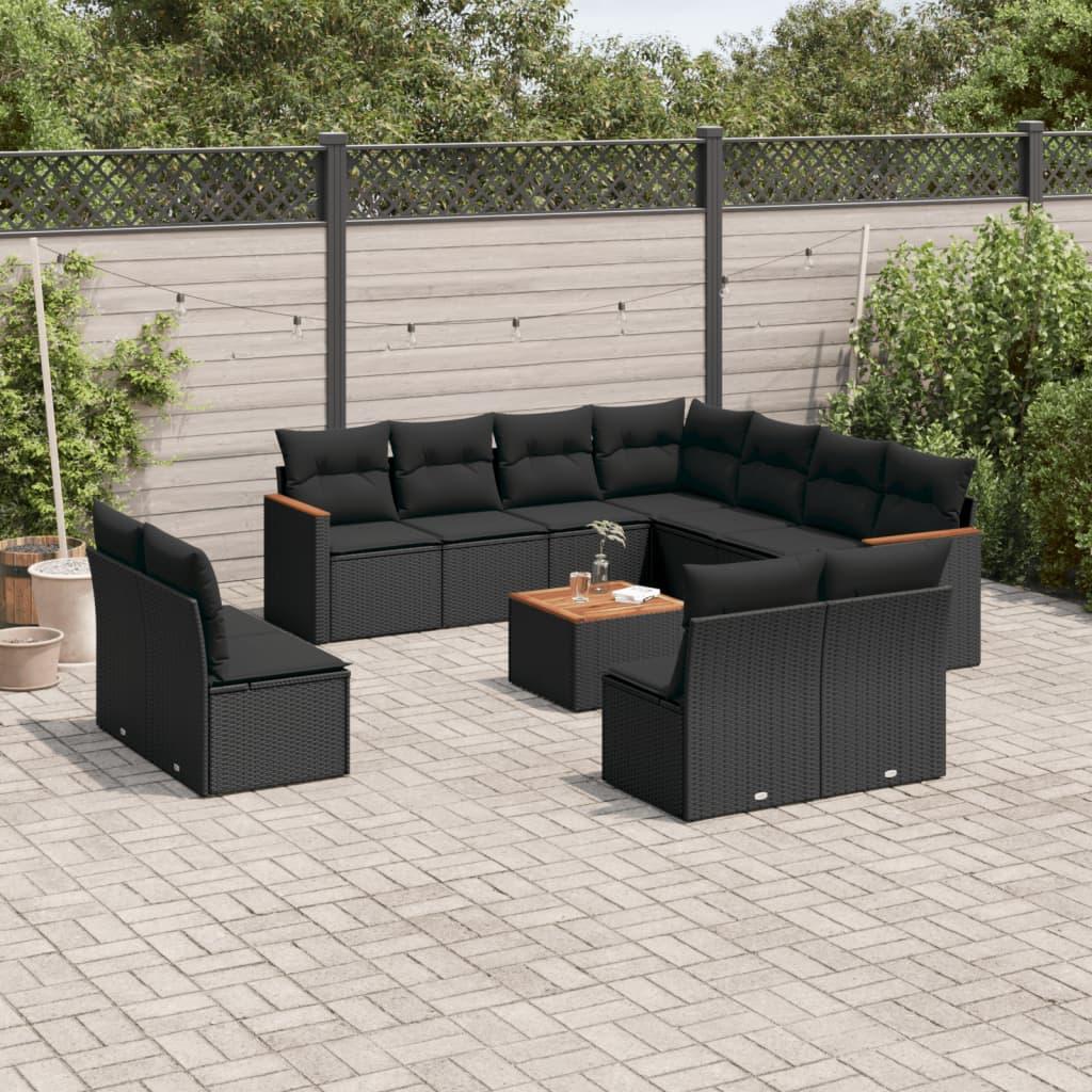 Sofasæt til haven 12 dele med hynder polyrattan sort