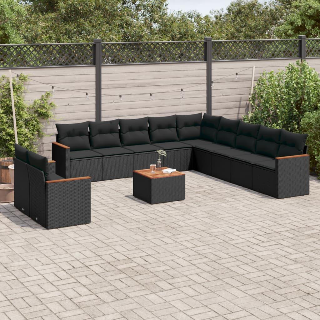 Sofasæt til haven 12 dele med hynder polyrattan sort