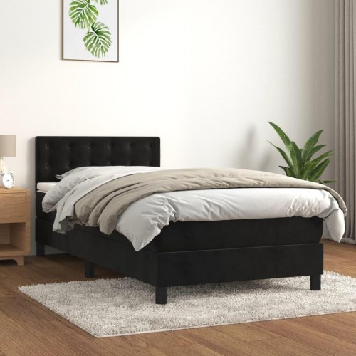 Kontinentalseng med madras 90x200 cm - fløjl, sort