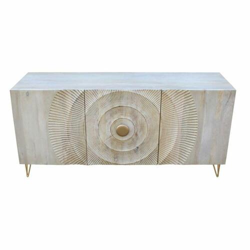 Skænk 160 x 45 x 75 cm Gylden Metal Hvid Mangotræ