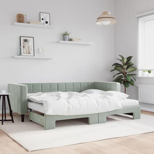 Daybed med udtræk og madras 80x200 cm velour lysegrå