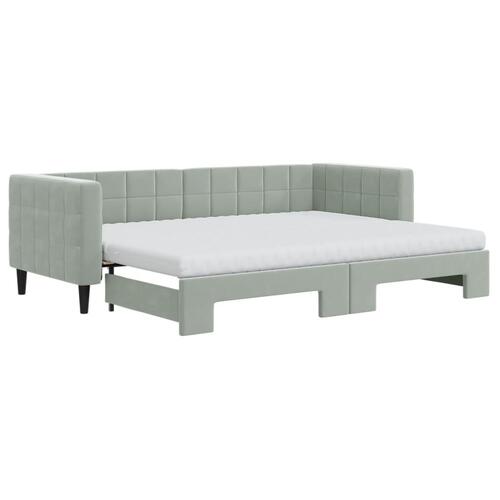 Daybed med udtræk og madras 80x200 cm velour lysegrå