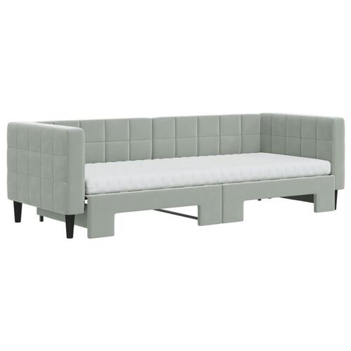Daybed med udtræk og madras 80x200 cm velour lysegrå