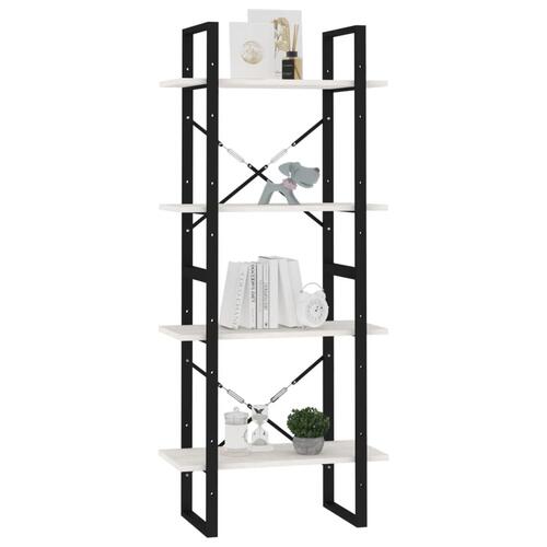 Bogreol med 4 hylder 60x30x140 cm massivt fyrretræ hvid