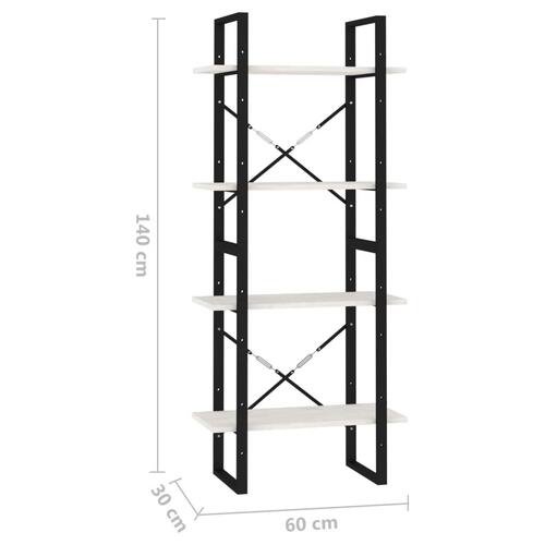 Bogreol med 4 hylder 60x30x140 cm massivt fyrretræ hvid